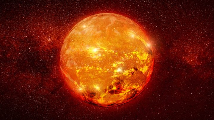 Red dwarf star in space