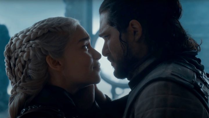 Jon Snow (Kit Harington) reminding Daenerys (Emilia Clarke) one last time that she's his queen in Game of Thrones finale.