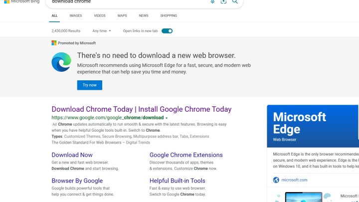 Trying to download Google Chrome on the Microsoft Edge browser.