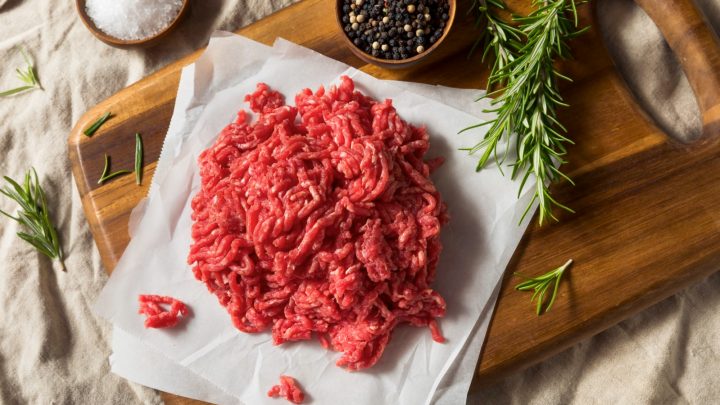 Red ground minced beef on a table