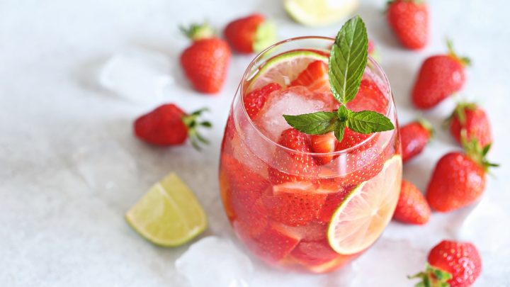 Strawberry tea in a glass.