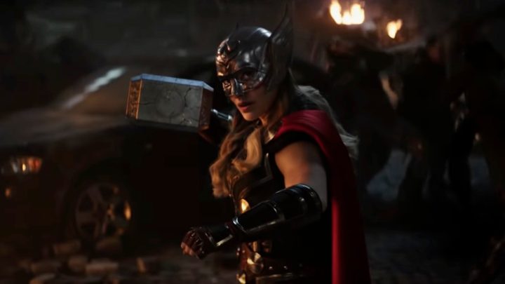 Jane Mighty Thor (Natalie Portman) holding a repaired Mjolnir