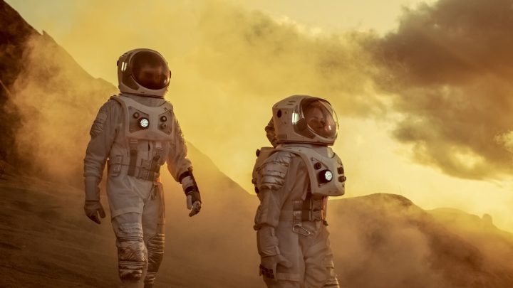 two astronauts during mission to mars