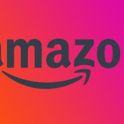Amazon logo with a colorful background