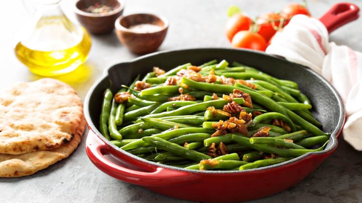 Green beans with caramelized pecans and shallots