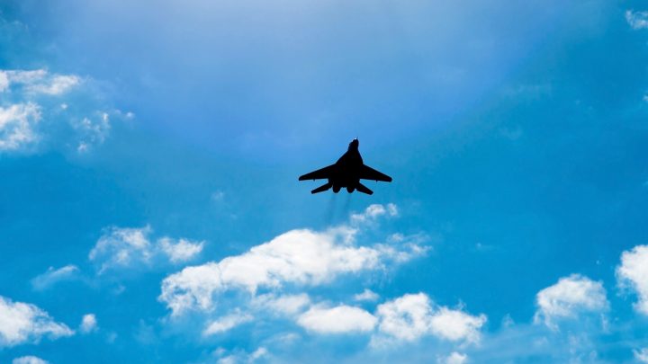 Silhouette of a MiG-29 fighter aircraft