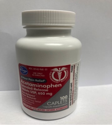 Sun Pharma Kroger acetaminophen recall: Bottle label.