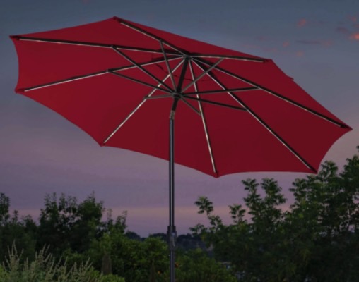 SunVilla Costco umbrella recall: 10-foot Solar LED Market Umbrella with LED lights on the arms of the umbrella.