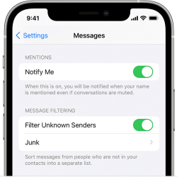 iOS settings page with spam blocking options